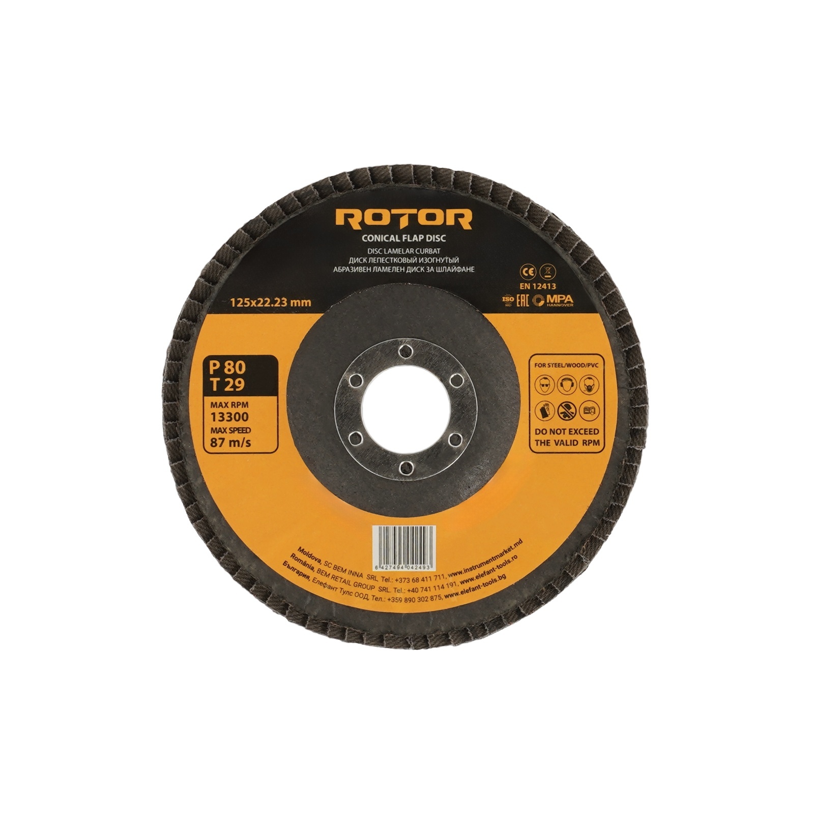 Disc lamelar curbat ROTOR 125*22,23 P80 T29 – In lucru Disc lamelar curbat ROTOR 125*22,23 P80 T29 - In lucru