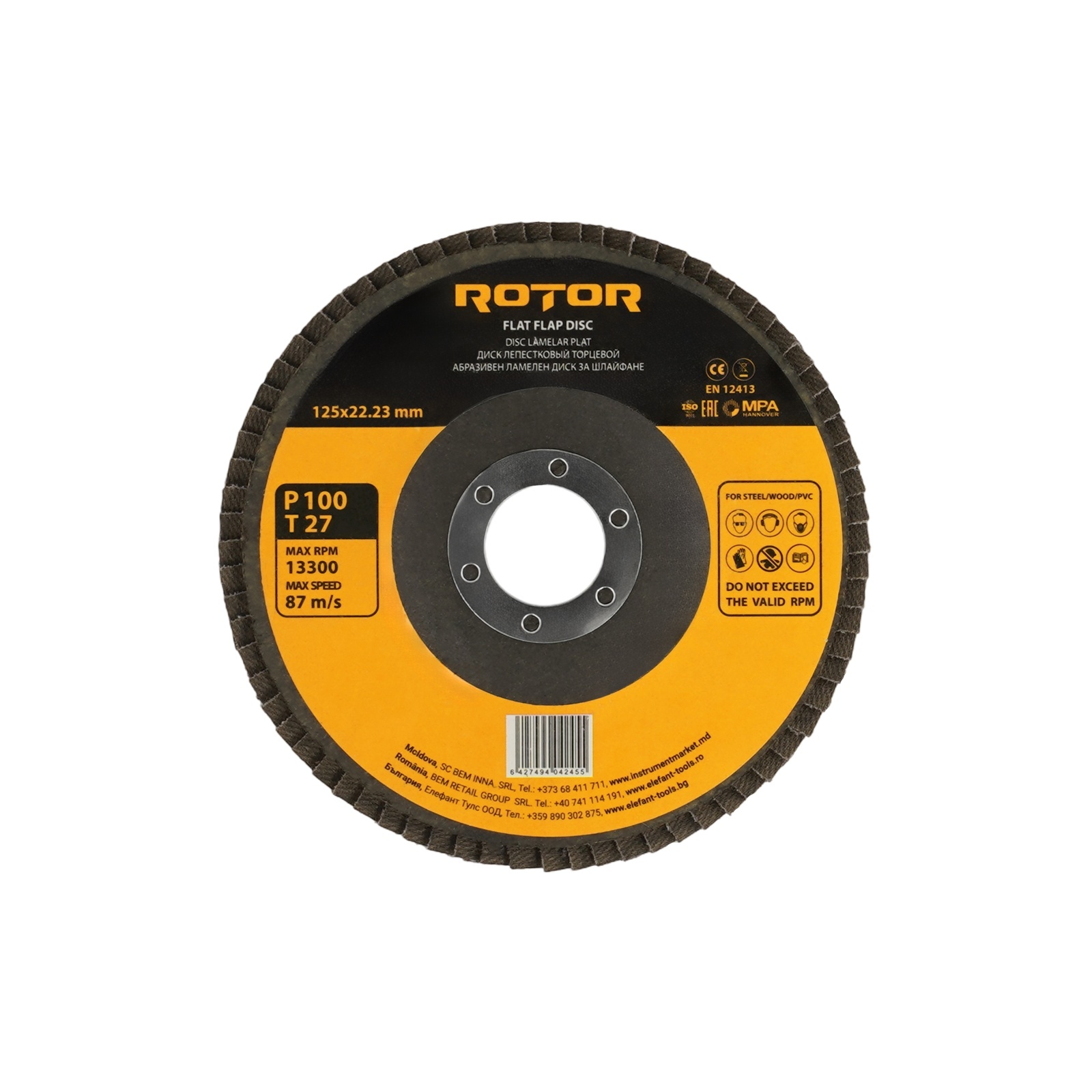 Disc lamelar plat ROTOR 125*22,23 P100 T27 – In lucru Disc lamelar plat ROTOR 125*22,23 P100 T27 - In lucru