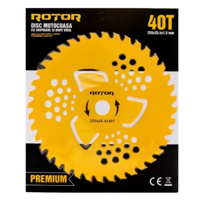 Disc motocoasă Premium 40T cu VIDIA și aripioare 255×25,4×1,5 mm ROTOR