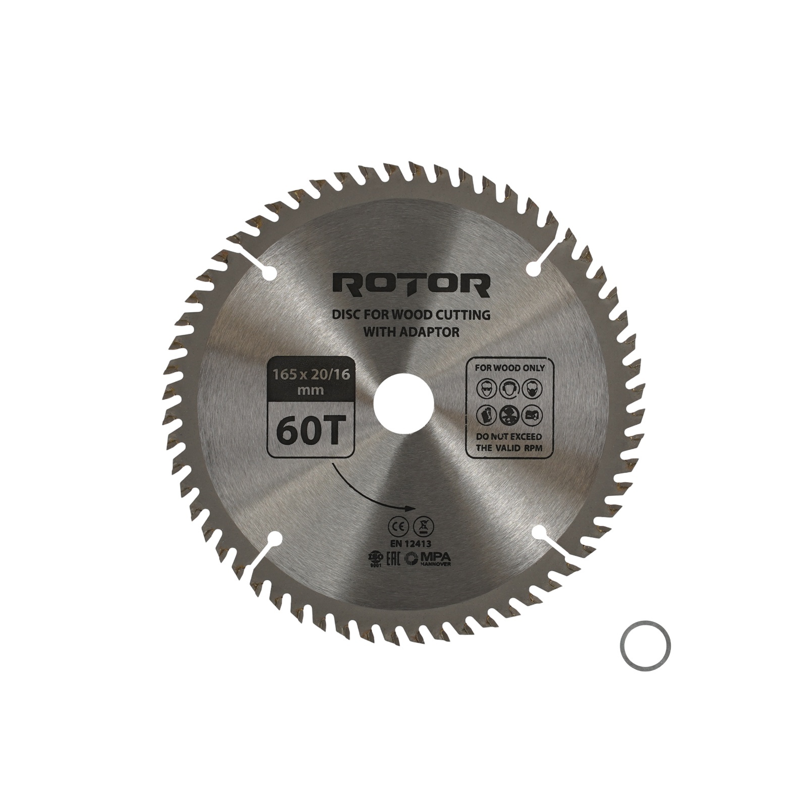 Disc taiat lemn ROTOR 165*20/16 cu adaptor 60T – In lucru Disc taiat lemn ROTOR 165*20/16 cu adaptor 60T - In lucru