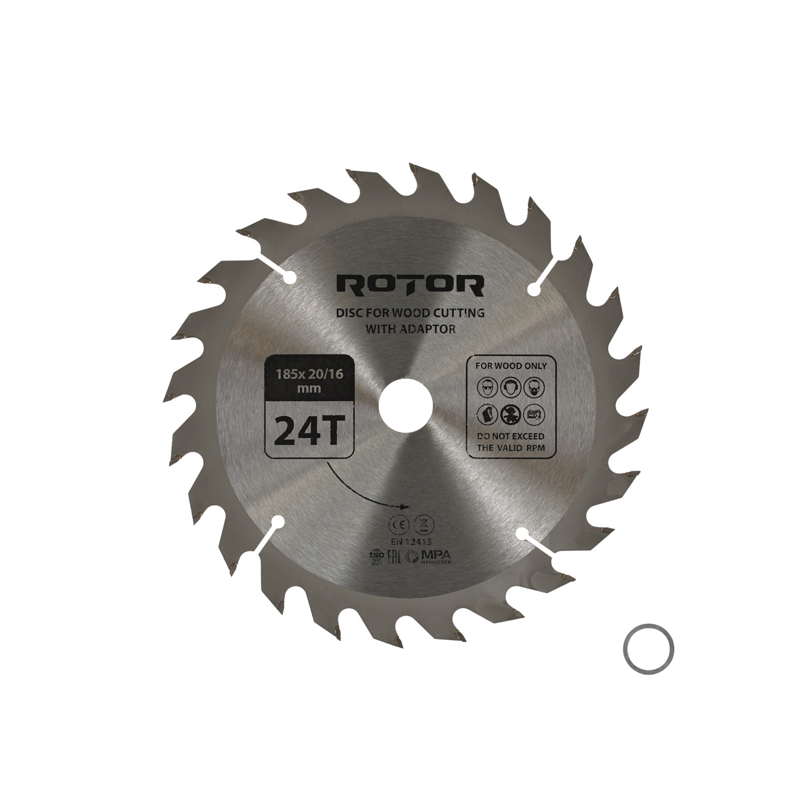 Disc taiat lemn ROTOR 185*20/16 cu adaptor 24T – In lucru Disc taiat lemn ROTOR 185*20/16 cu adaptor 24T - In lucru