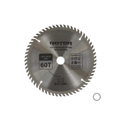 Disc taiat lemn ROTOR 185*20/16 cu adaptor 60T