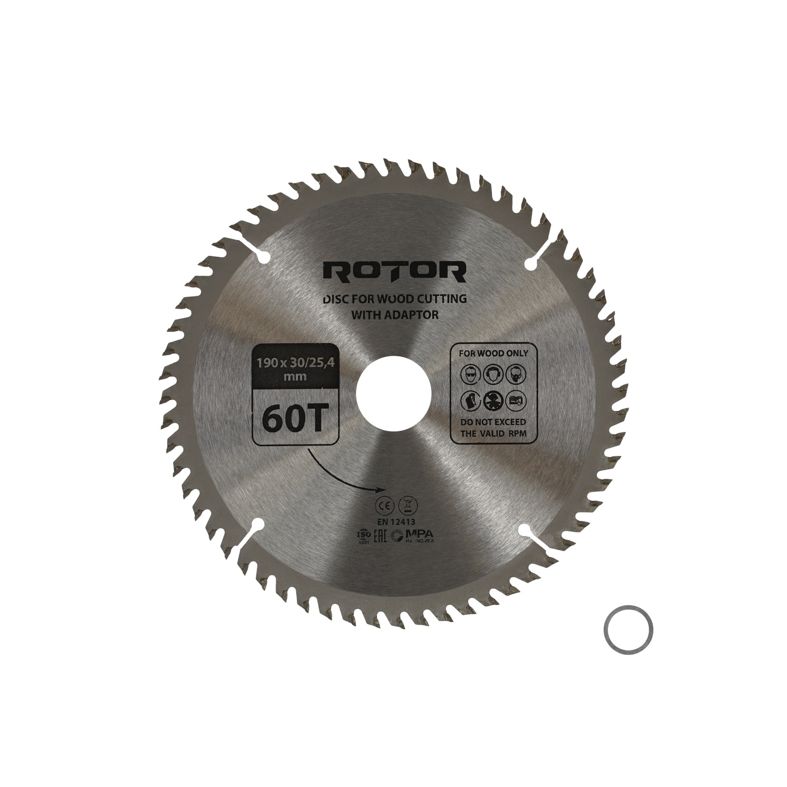 Disc taiat lemn ROTOR 190*30/25,4 cu adaptor 60T – In lucru Disc taiat lemn ROTOR 190*30/25,4 cu adaptor 60T - In lucru