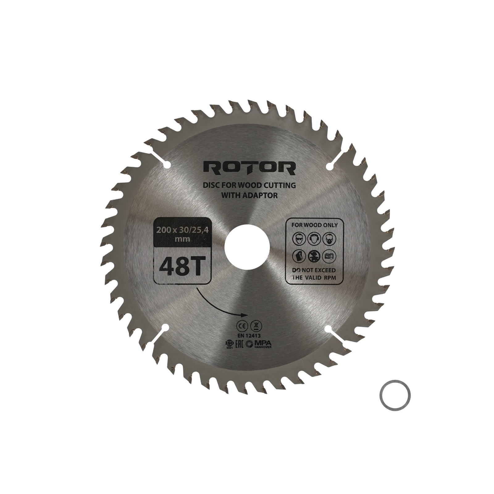 Disc taiat lemn ROTOR 200*30/25,4 cu adaptor 48T – In lucru Disc taiat lemn ROTOR 200*30/25,4 cu adaptor 48T - In lucru