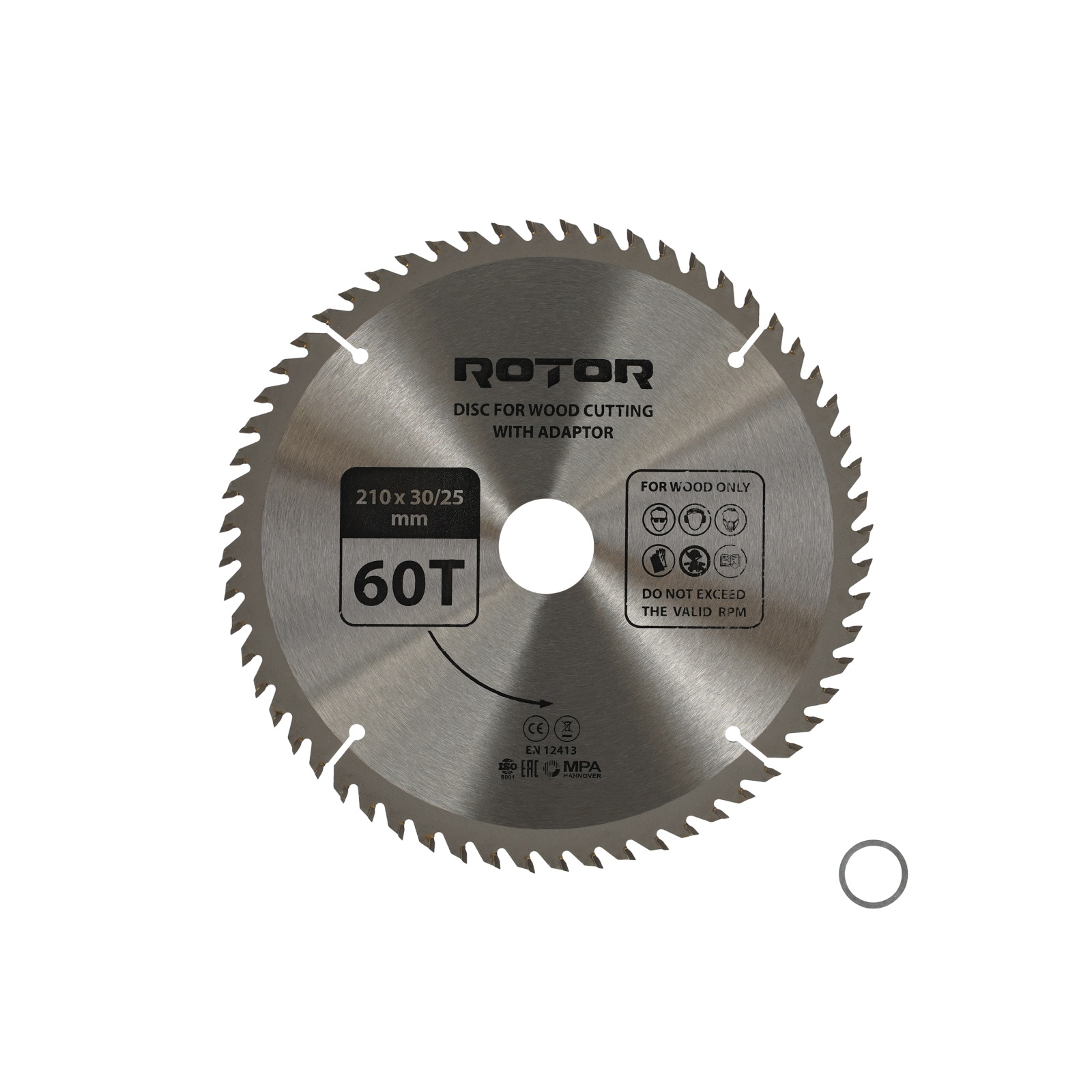 Disc taiat lemn ROTOR 210*30/25,4 cu adaptor 60T – In lucru Disc taiat lemn ROTOR 210*30/25,4 cu adaptor 60T - In lucru