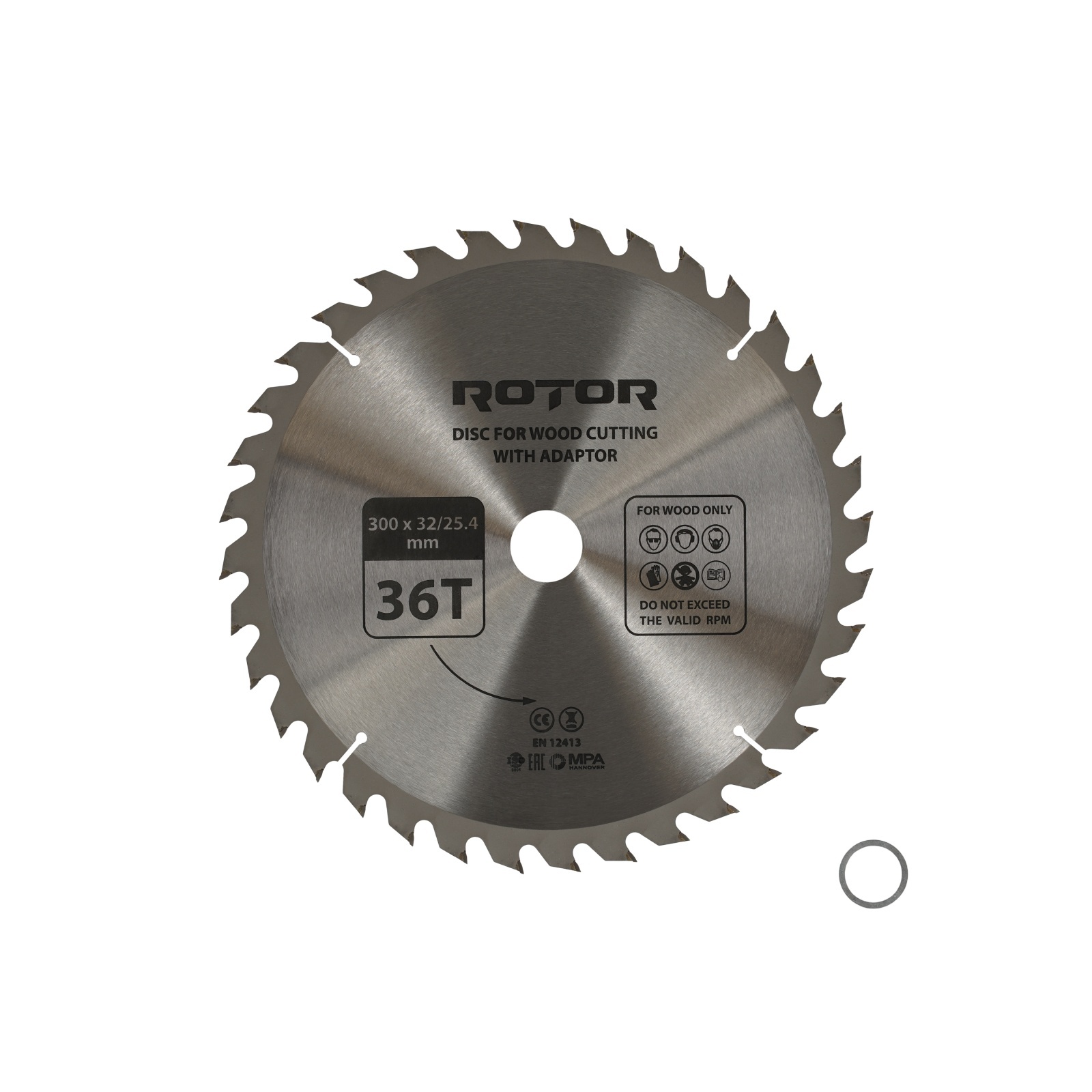 Disc taiat lemn ROTOR 300*32/25,4 cu adaptor 36T – In lucru Disc taiat lemn ROTOR 300*32/25,4 cu adaptor 36T - In lucru