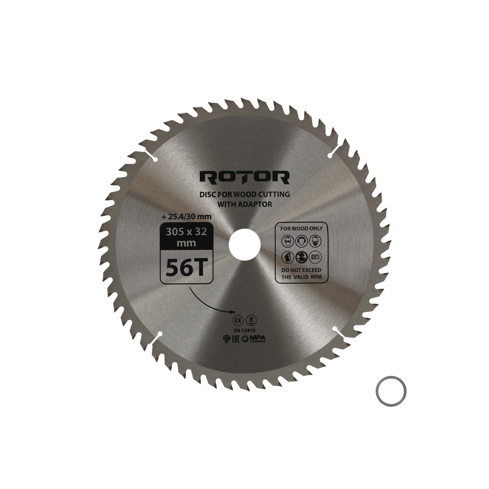 Disc taiat lemn ROTOR 305*32/30/25,4 cu adaptor 56T – In lucru Disc taiat lemn ROTOR 305*32/30/25,4 cu adaptor 56T - In lucru