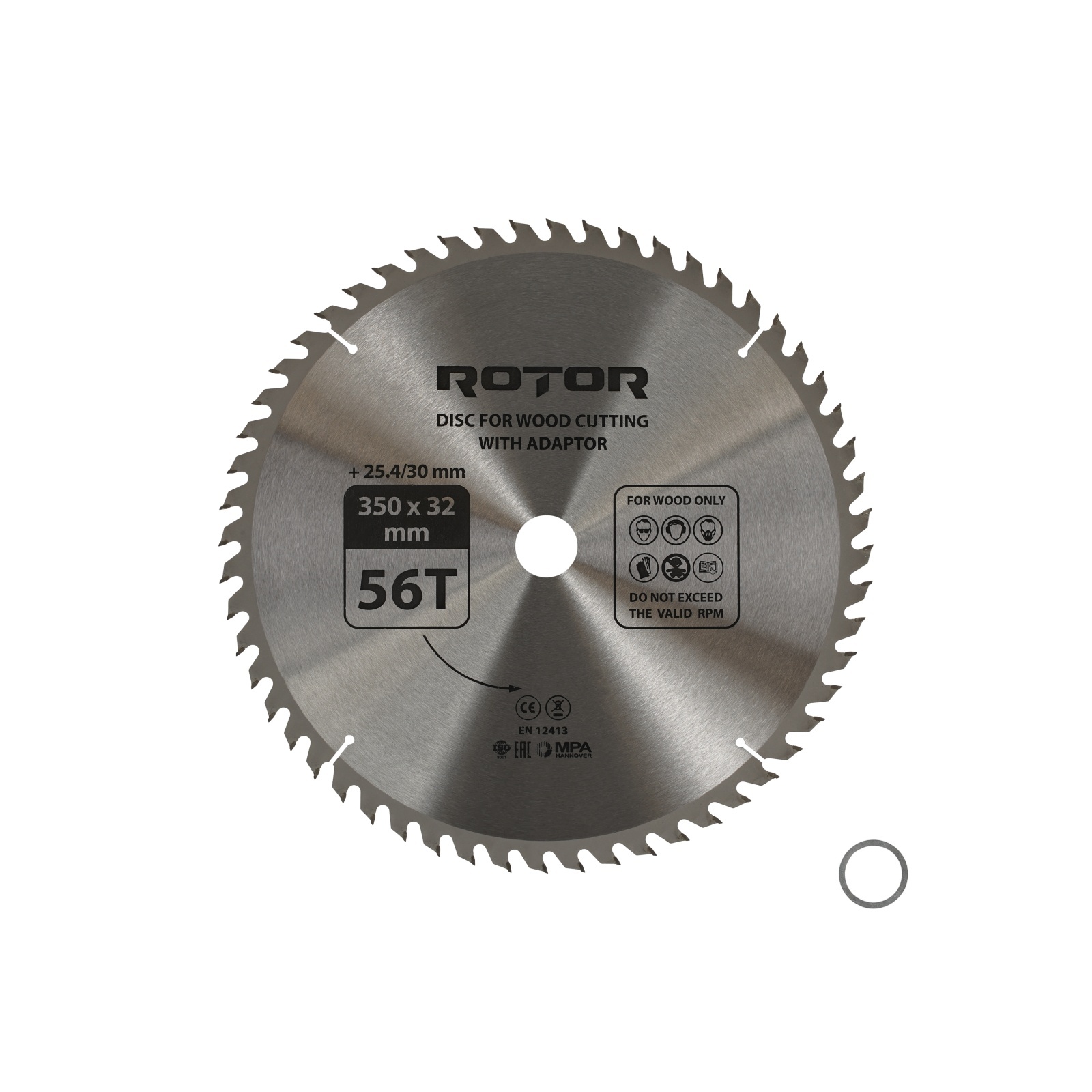 Disc taiat lemn ROTOR 350*32/30/25,4 cu adaptor 56T – In lucru Disc taiat lemn ROTOR 350*32/30/25,4 cu adaptor 56T - In lucru