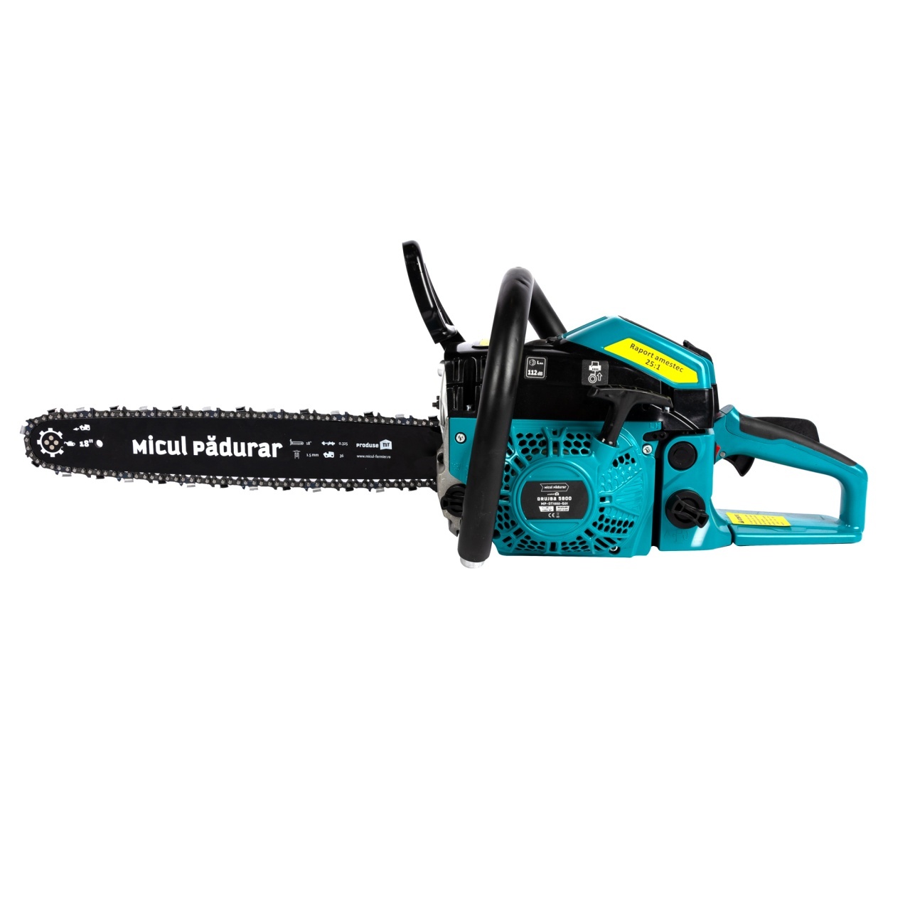 Drujba Micul Padurar 5800, capacitate cilindrica 58cc, 3.7 CP, 1 lant 18″ + 1 lama, demaror magneziu, pornire rapida – In lucru Drujba Micul Padurar 5800, capacitate cilindrica 58cc, 3.7 CP, 1 lant 18" + 1 lama, demaror magneziu, pornire rapida - In lucru