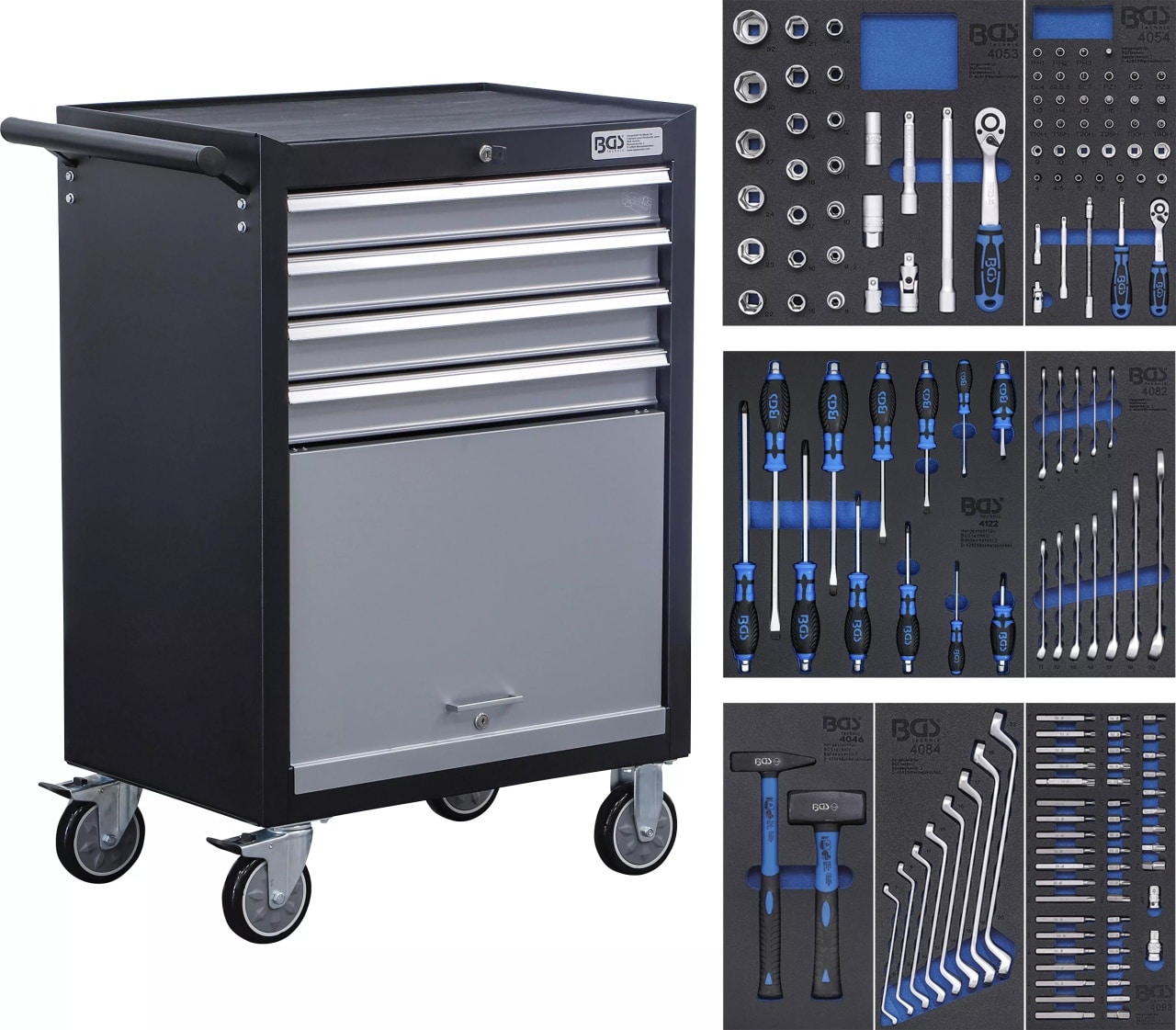 Dulap de scule Workshop Troley Trainee cu 4 sertare 1 spatiu de depozitare, 151 scule, BGS 4086 – Mobilier atelier Dulap de scule Workshop Troley Trainee cu 4 sertare 1 spatiu de depozitare, 151 scule, BGS 4086 - Mobilier atelier