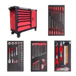 Dulap mobil cu 7 sertare si 1 spatiu mare de depozitare echipat cu scule, 107 piese - SimpleTools