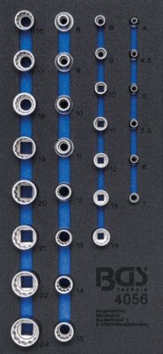 Echipare pentru dulap 1/3, set tubulare in 12 pct. 1/4'' si 1/2'', BGS 4056