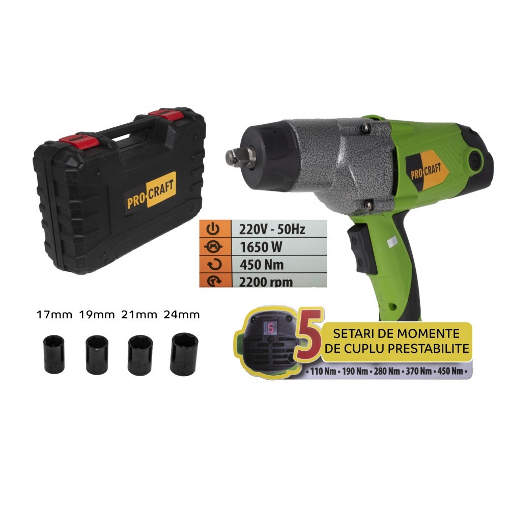 ES1650 pistol electric cheie cu impact PROCRAFT, produsul contine timbru verde 2.5 Ron – In lucru ES1650 pistol electric cheie cu impact PROCRAFT, produsul contine timbru verde 2.5 Ron - In lucru