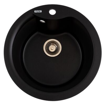 FCB-485WBM/1, Chiuveta de bucatarie din granit cu cuva rotunda, seria WAVE, Black/Metallic, 485x210 mm, FLOW
