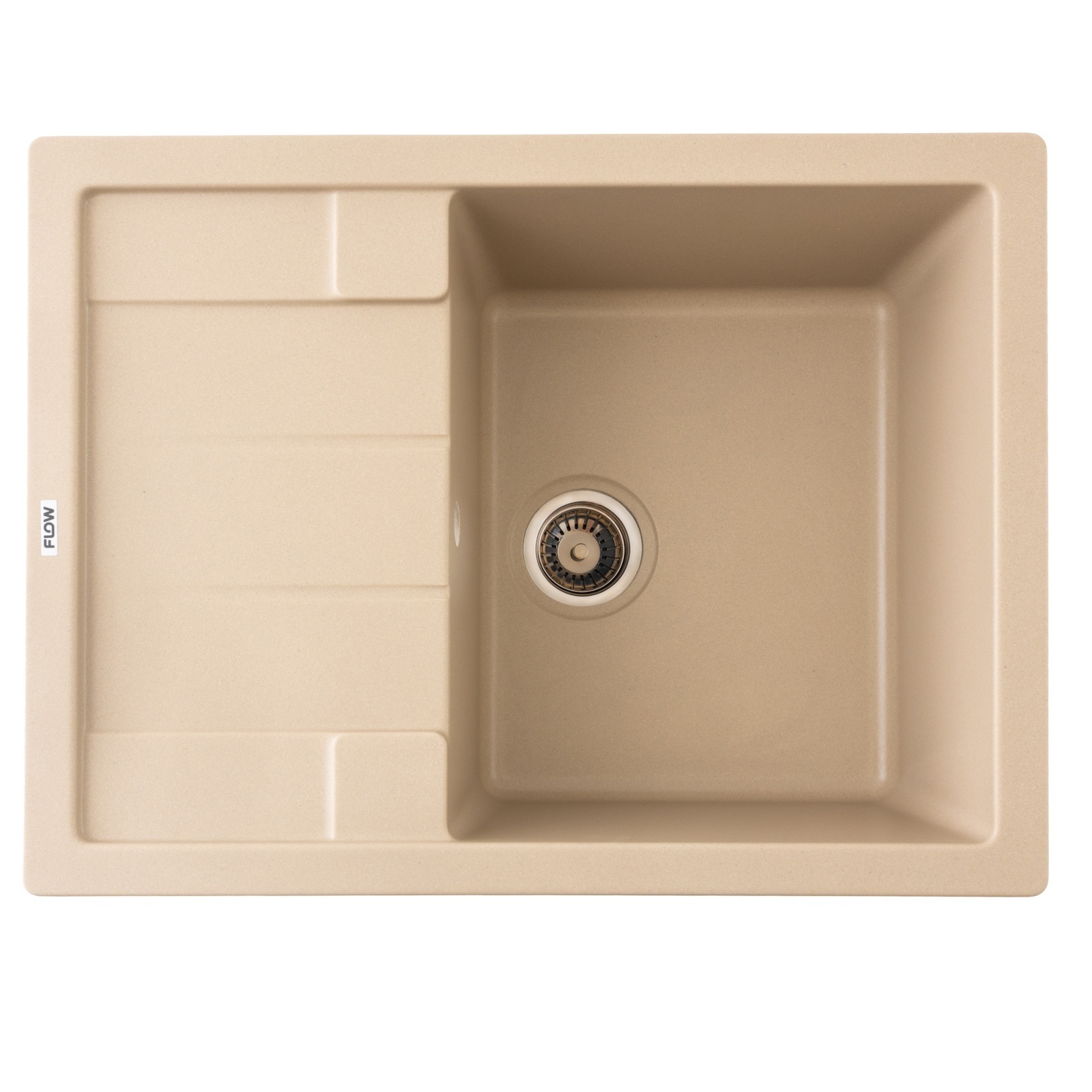 FCB-6449AS/1T, Chiuveta de bucatarie din granit cu o cuva si scurgator, seria ANILA, Sahara, 645x495x200 mm, FLOW – In lucru FCB-6449AS/1T, Chiuveta de bucatarie din granit cu o cuva si scurgator, seria ANILA, Sahara, 645x495x200 mm, FLOW - In lucru