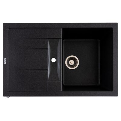 FCB-7749FG/1.5T, Chiuveta de bucatarie din granit cu o cuva si scurgator, seria FORT, Graphite, 775x495x200 mm, FLOW