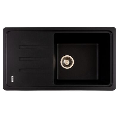 FCB-7843SLBM/1T, Chiuveta de bucatarie din granit cu o cuva si scurgator, seria SLIM LONG, Black/Metallic, 780x435x200 mm, FLOW