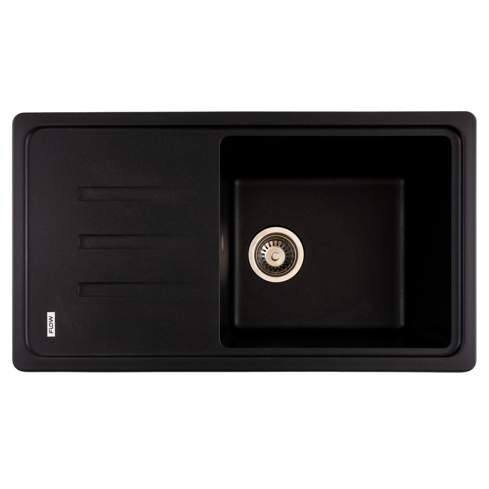 FCB-7843SLBM/1T, Chiuveta de bucatarie din granit cu o cuva si scurgator, seria SLIM LONG, Black/Metallic, 780x435x200 mm, FLOW – In lucru FCB-7843SLBM/1T, Chiuveta de bucatarie din granit cu o cuva si scurgator, seria SLIM LONG, Black/Metallic, 780x435x200 mm, FLOW - In lucru