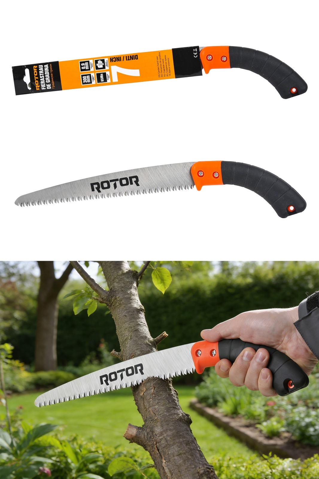 Fierăstrău manual 300 mm cu mâner cauciucat ROTOR – In lucru Fierăstrău manual 300 mm cu mâner cauciucat ROTOR - In lucru