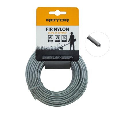 Fir nylon cu inserție oțel, profil rotund 3,5 mm x 15 m pentru motocoasă ROTOR