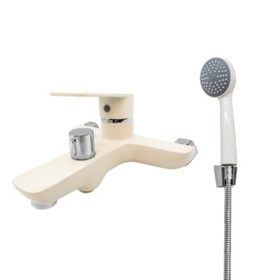 FL 183-FW439ZW, Baterie cada bej cu para de dus alba, zinc FLOW