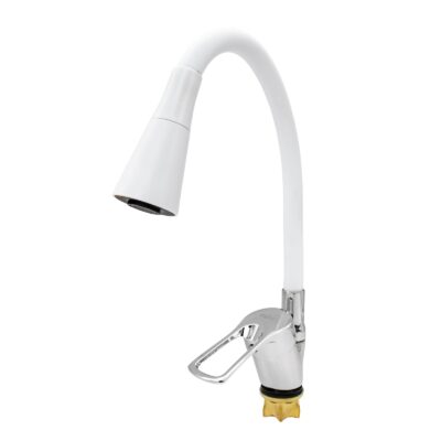 FL XI-CW452ZW, Baterie bucatarie cu pipa flexibila 2 functii, zinc, alb, FLOW