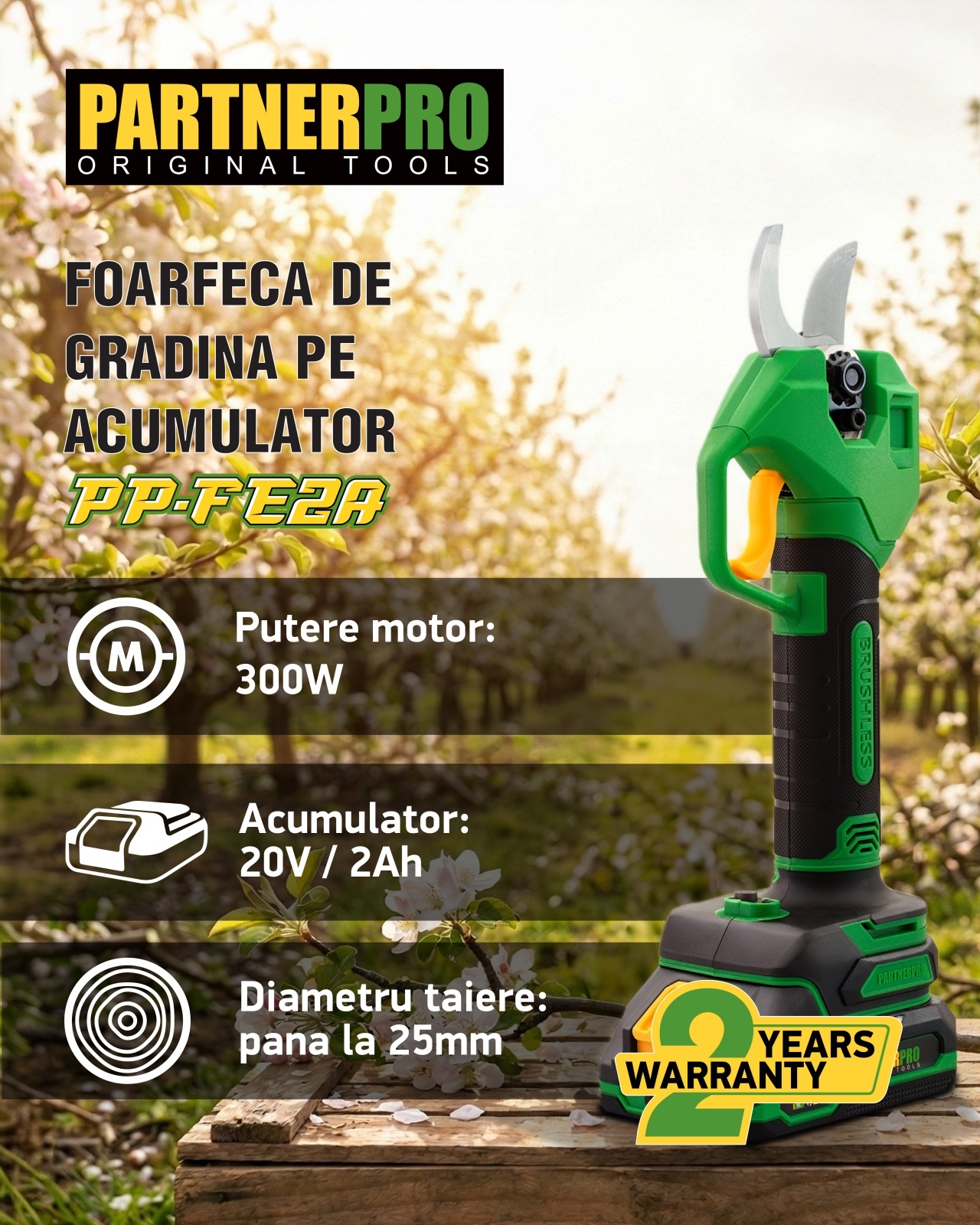 Foarfecă electrică cu acumulator PARTNERPRO PP-FE2A 20V / 2Ah, 250 N, Brushless – In lucru Foarfecă electrică cu acumulator PARTNERPRO PP-FE2A 20V / 2Ah, 250 N, Brushless - In lucru