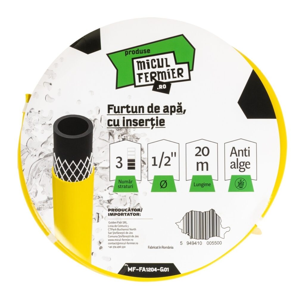 Furtun apa Micul Fermier, diametru 1/2" , lungime 20m, cu insertie, galben - SimpleTools
