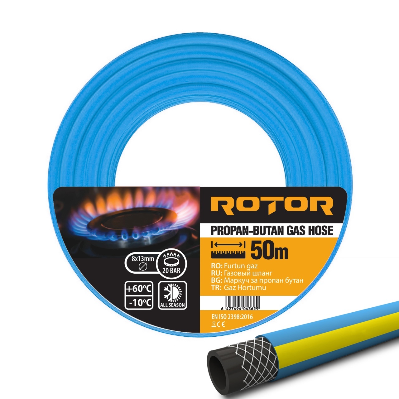 Furtun gaz PVC ROTOR, 8×13 GPL (50m) – In lucru Furtun gaz PVC ROTOR, 8x13 GPL (50m) - In lucru