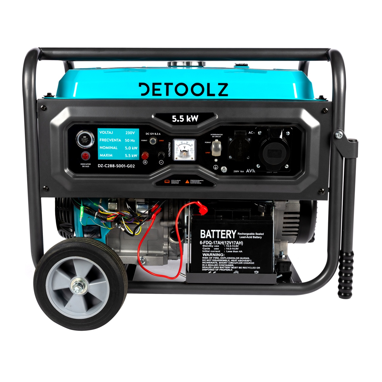 Generator Detoolz 5.5kW 2P230 B4T pornire electrica 25L cu roti G02 – In lucru Generator Detoolz 5.5kW 2P230 B4T pornire electrica 25L cu roti G02 - In lucru