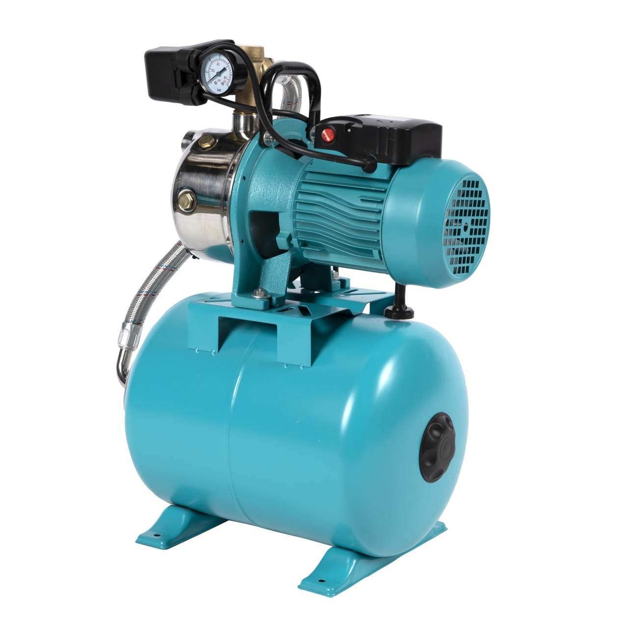 Hidrofor Detoolz 0.75 kW, debit 3300l/h, inaltime de pompare 45m, carcasa pompa inox, volum butelie 24 litri – In lucru Hidrofor Detoolz 0.75 kW, debit 3300l/h, inaltime de pompare 45m, carcasa pompa inox, volum butelie 24 litri - In lucru