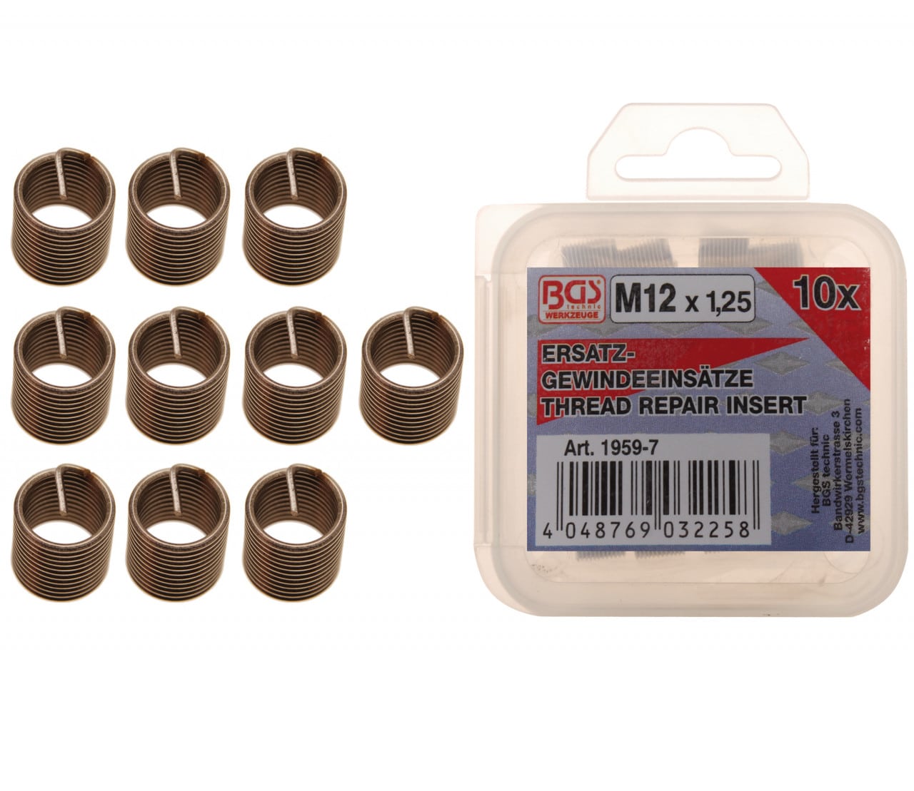 Insertii Helicoil pentru reparatii filete, M12x1.25 ,10 piese, BGS 1959-7 – Reparatie filete Insertii Helicoil pentru reparatii filete, M12x1.25 ,10 piese, BGS 1959-7 - Reparatie filete