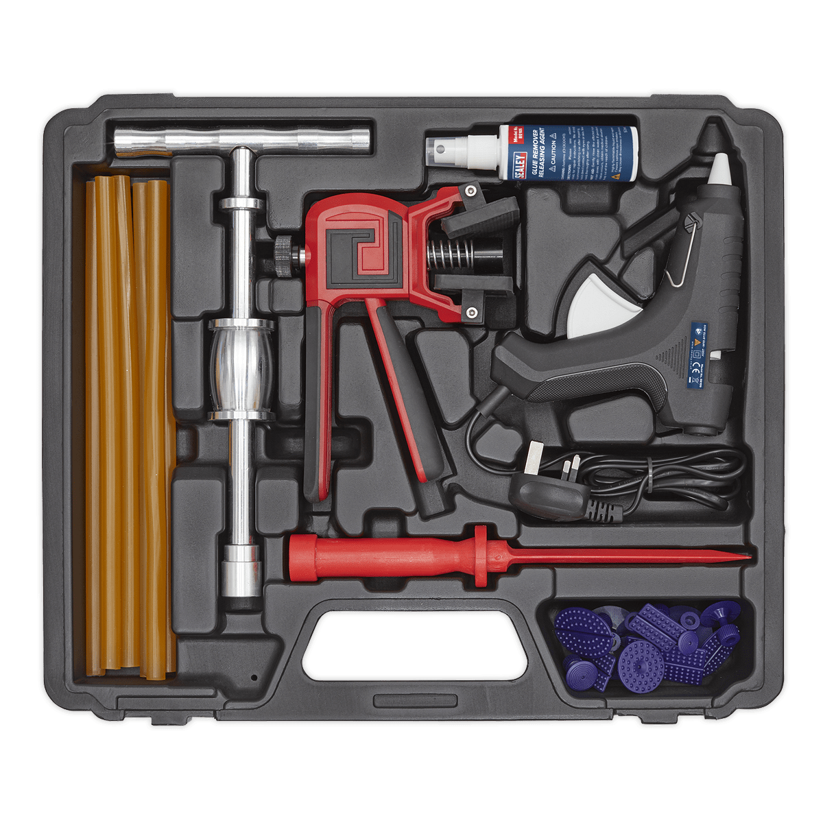 Kit pentru reparare/indreptare a caroseriei, fara deteriorarea vopselei, Sealey – In lucru Kit pentru reparare/indreptare a caroseriei, fara deteriorarea vopselei, Sealey - In lucru