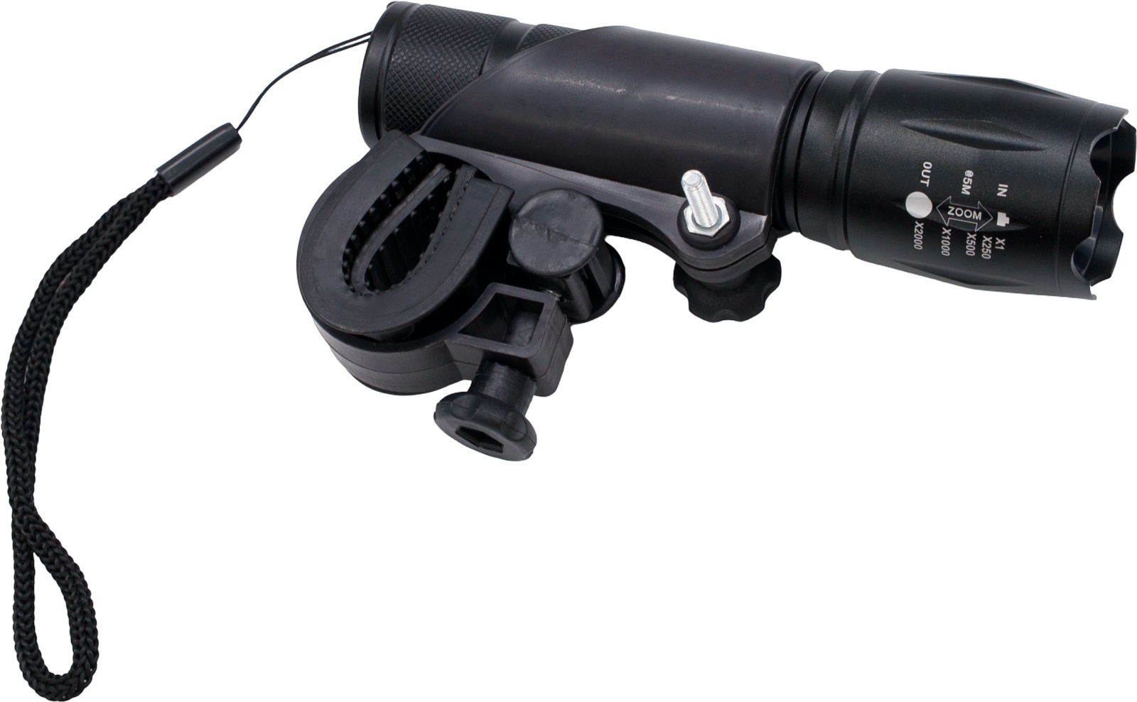 Lanternă LED aluminiu cu zoom și suport bicicletă FLOW FB-T6G – In lucru Lanternă LED aluminiu cu zoom și suport bicicletă FLOW FB-T6G - In lucru