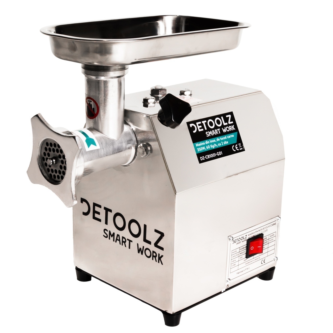 Masina de tocat carne Detoolz, 350W, 60 kg/h Inox cu 2 site – In lucru Masina de tocat carne Detoolz, 350W, 60 kg/h Inox cu 2 site - In lucru