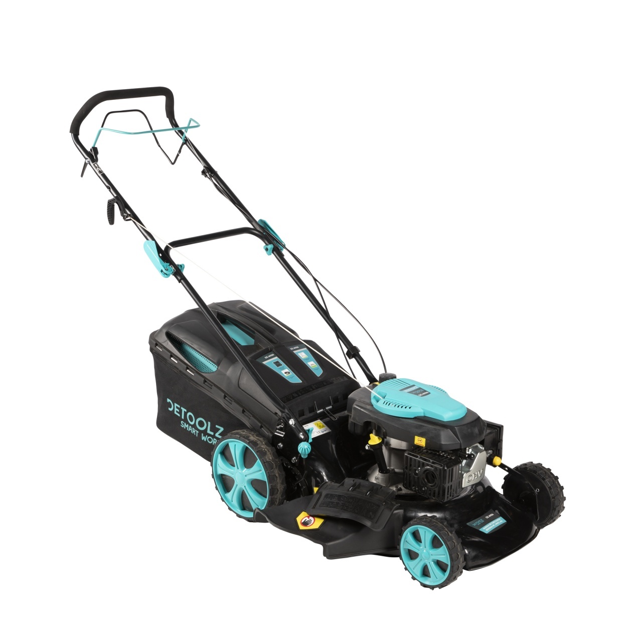 Masina de tuns gazon Detoolz, 3.5CP, 146CC, latime de taiere 46cm, colector 60L, propulsie automata – In lucru Masina de tuns gazon Detoolz, 3.5CP, 146CC, latime de taiere 46cm, colector 60L, propulsie automata - In lucru