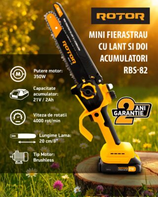 Mini drujba 8" pe acumulator cu 2 acumulatori 21V /2Ah si incarcator ROTOR RBS-82