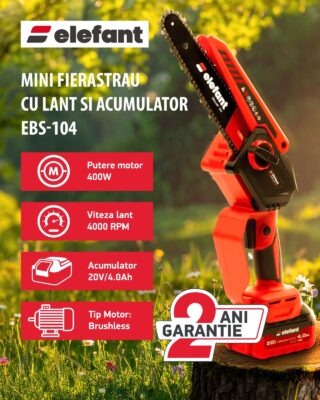 Mini fierăstrău cu lanț și acumulator ELEFANT EBS-104, 20V / 4Ah, Brushless