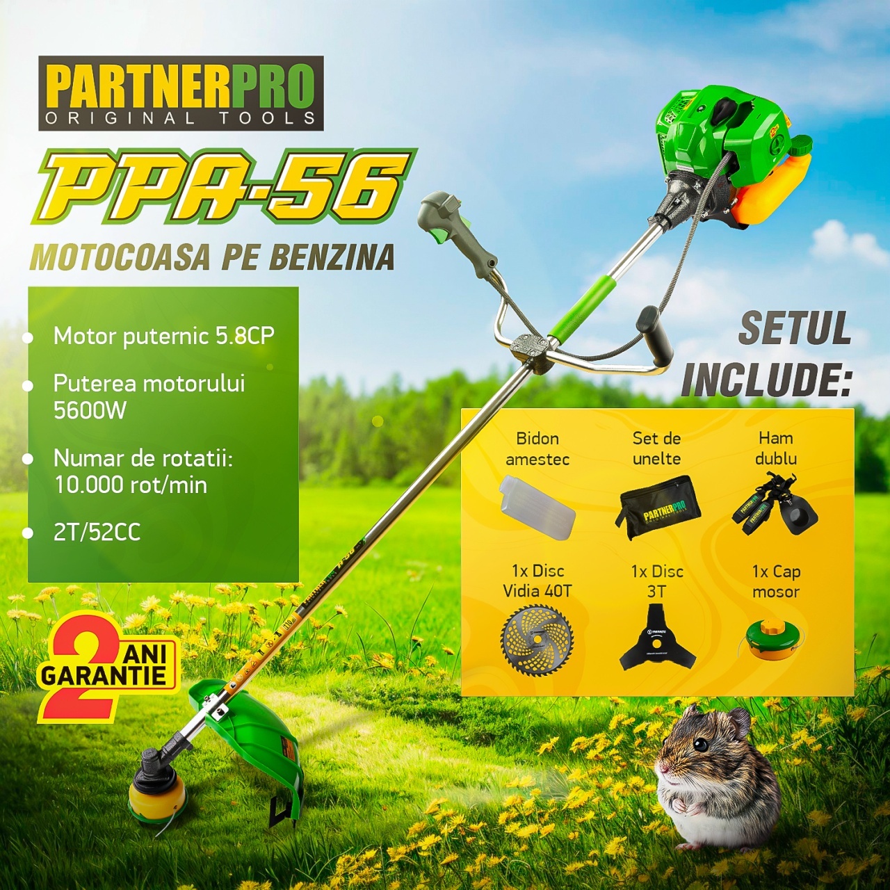 Motocoasa benzina PartnerPro PPA-56, 2T, 5.8 CP, 10000 rpm – In lucru Motocoasa benzina PartnerPro PPA-56, 2T, 5.8 CP, 10000 rpm - In lucru