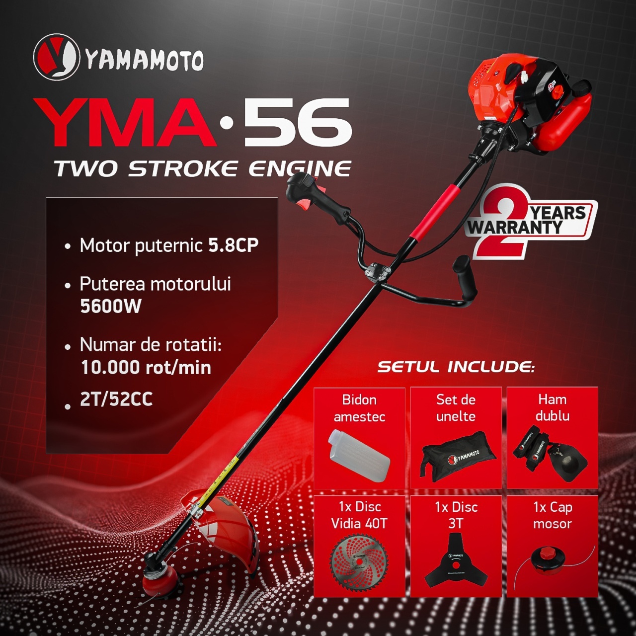 Motocoasa benzina Yamamoto YMA.56, 2T, 5.8 CP, 10000 rpm – Motocositoare si Motounelte Motocoasa benzina Yamamoto YMA.56, 2T, 5.8 CP, 10000 rpm - Motocositoare si Motounelte