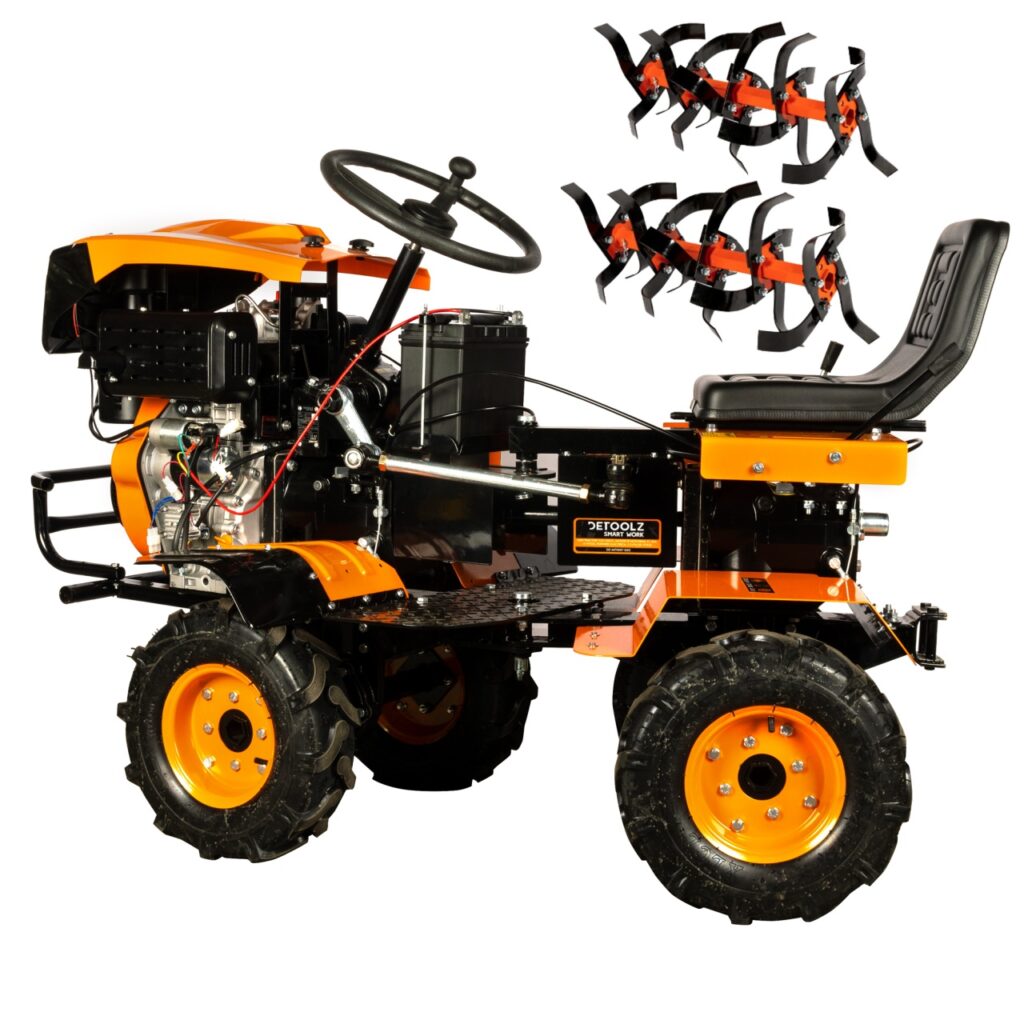 Motocultivator Ride-On Detoolz, 17CP, capacitate cilindrica 530 CC, motor 4 timpi, 4X4, 4 viteze, 2 cutii de viteze, pornire electrica - Tractoare