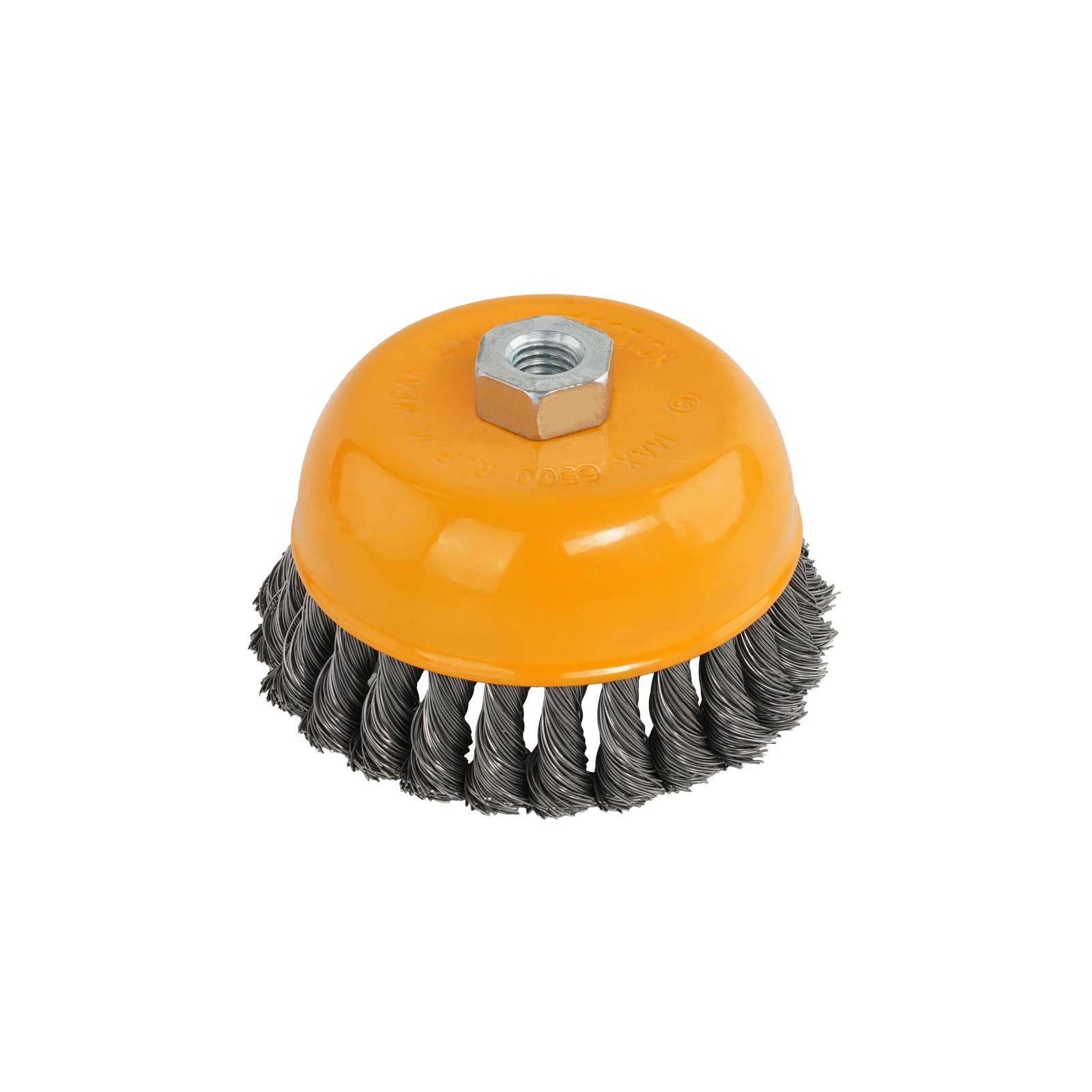 Perie de sarma tip cupa cu noduri rasucite ROTOR 125mm M14 – In lucru Perie de sarma tip cupa cu noduri rasucite ROTOR 125mm M14 - In lucru