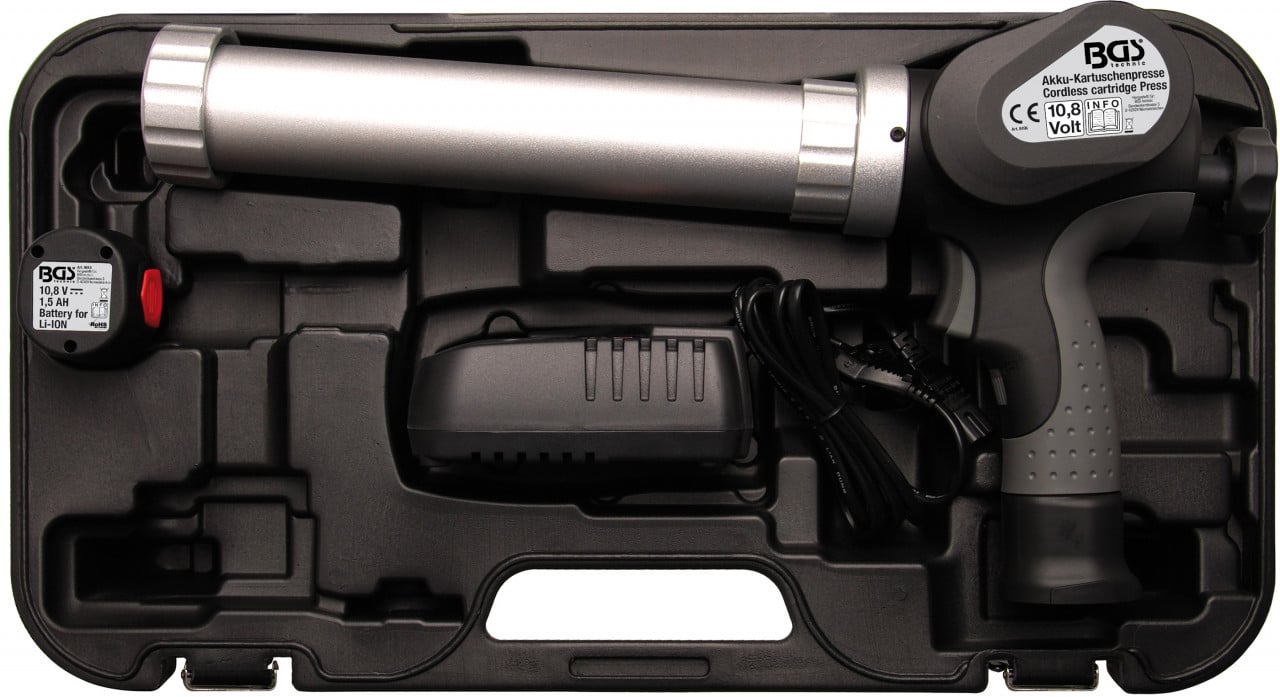 Pistol pentru adeziv de parbriz, vaselina, cu accumulator 10,8 V Li-Ion , cartus, salam 400 ml, BGS 8496 – Gresare Pistol pentru adeziv de parbriz, vaselina, cu accumulator 10,8 V Li-Ion , cartus, salam 400 ml, BGS 8496 - Gresare
