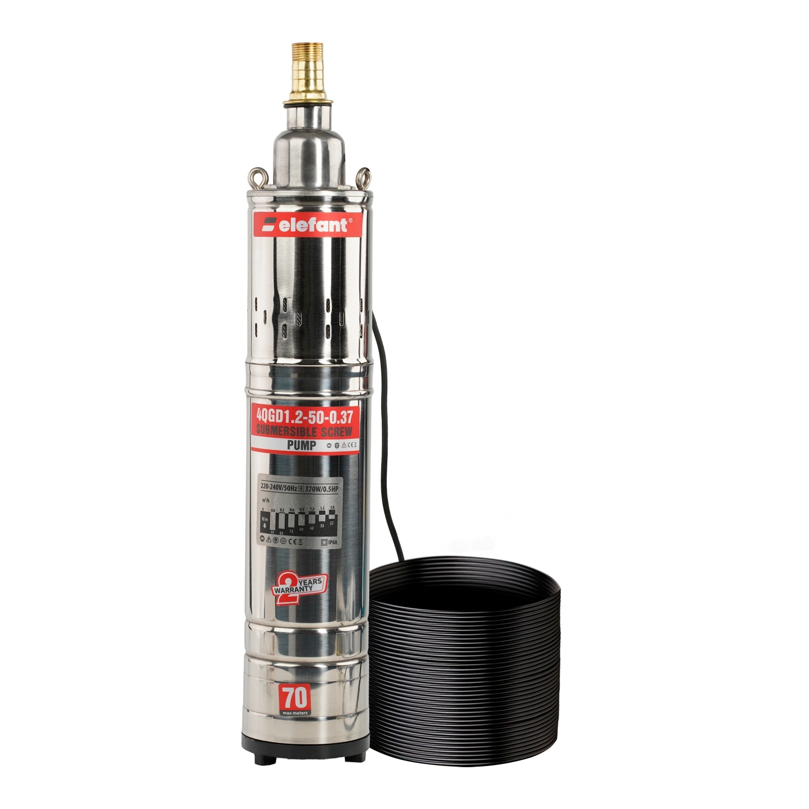 Pompa submersibila Elefant 4QGD1.2-50-0.37, 1100W, debit 95 l/min, inaltime refulare 83 m – Pompe apa Pompa submersibila Elefant 4QGD1.2-50-0.37, 1100W, debit 95 l/min, inaltime refulare 83 m - Pompe apa