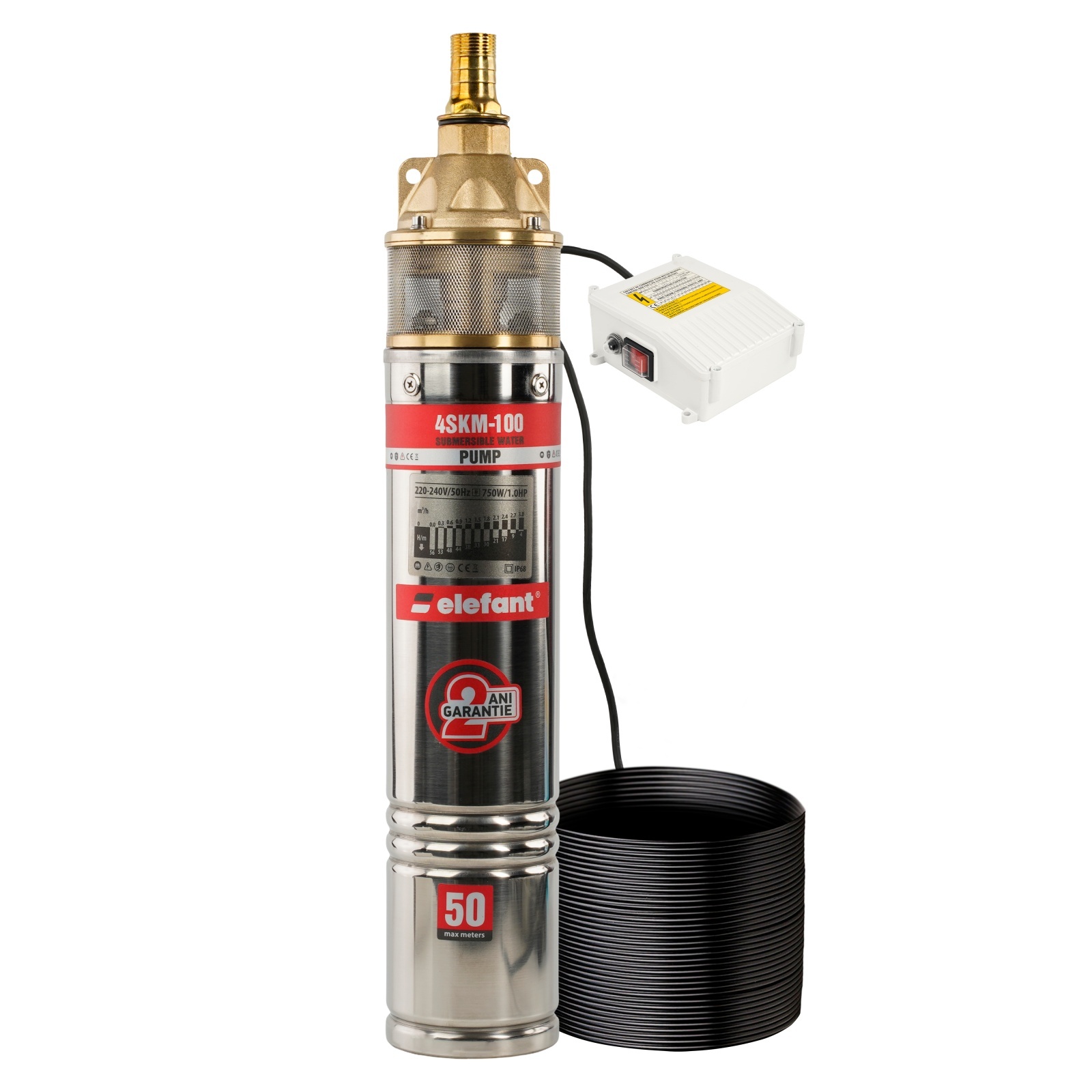 Pompa submersibila Elefant 4SKM100 cu panou de control, 1100W, debit 50 l/min, inaltime refulare 60 m – Pompe apa Pompa submersibila Elefant 4SKM100 cu panou de control, 1100W, debit 50 l/min, inaltime refulare 60 m - Pompe apa