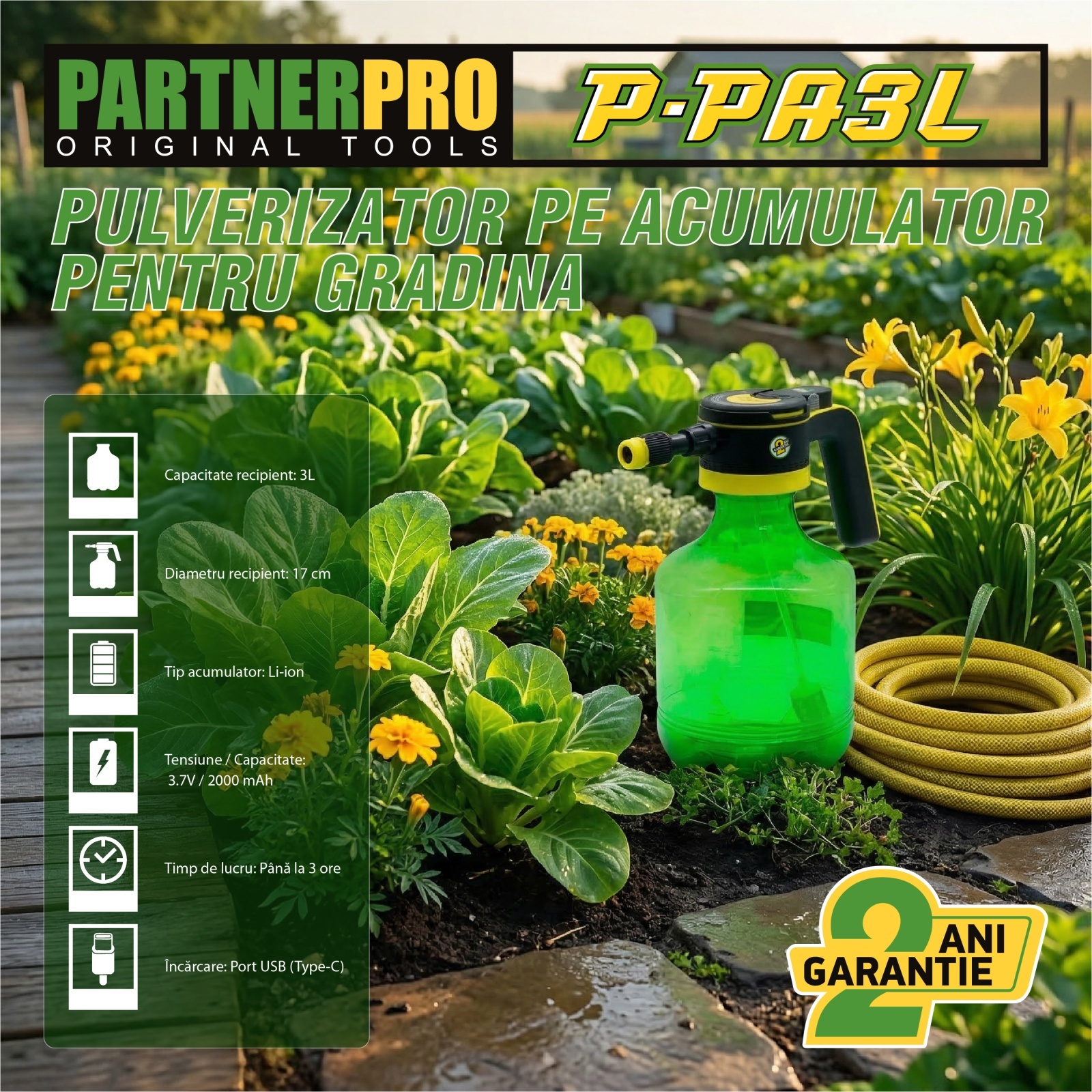 Pulverizator pe acumulator 3L PARTNER PRO P-PA3L Ceață fină / Jet concentrat – In lucru Pulverizator pe acumulator 3L PARTNER PRO P-PA3L Ceață fină / Jet concentrat - In lucru