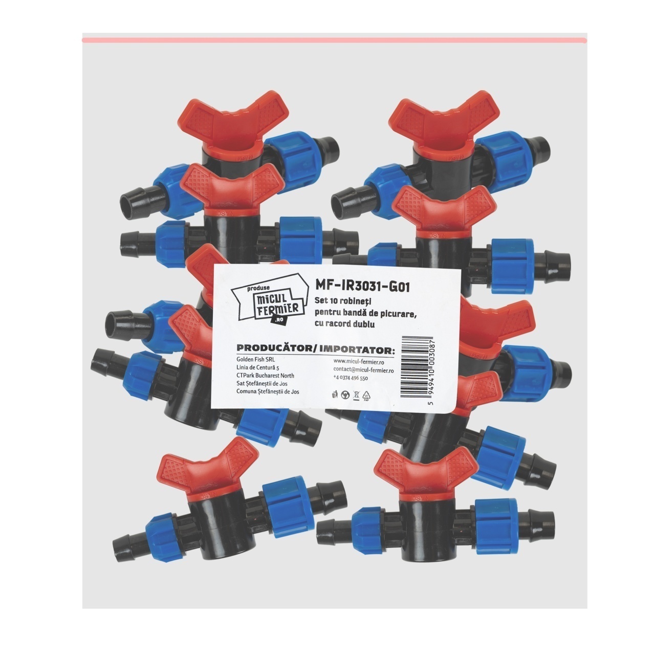 Set 10 robineti Micul Fermier, pentru banda de picurare, cu racord dublu – Irigatii Set 10 robineti Micul Fermier, pentru banda de picurare, cu racord dublu - Irigatii