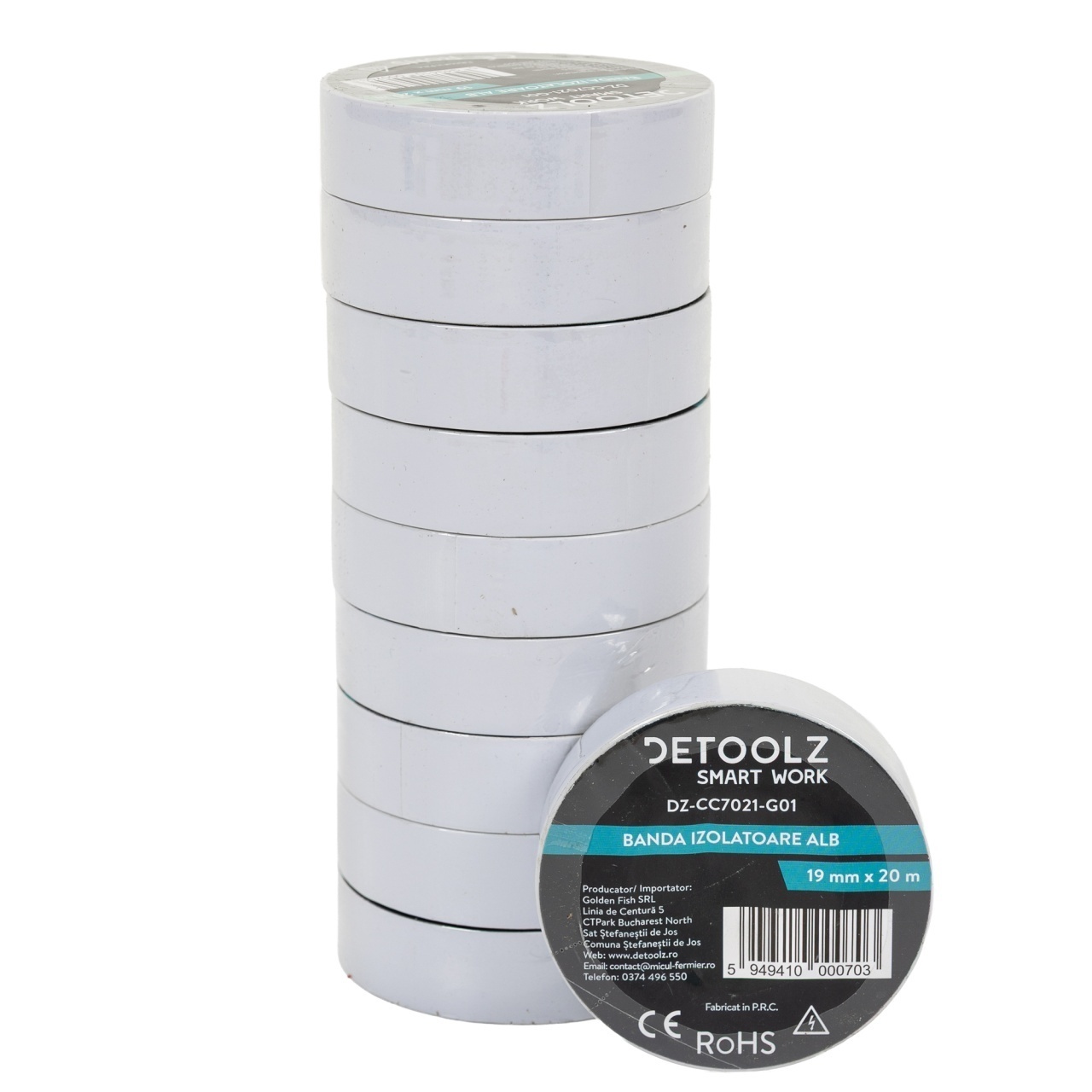 Set 10buc banda izolatoare Detoolz 19mm*20m ALB G01 – Accesorii diverse Set 10buc banda izolatoare Detoolz 19mm*20m ALB G01 - Accesorii diverse