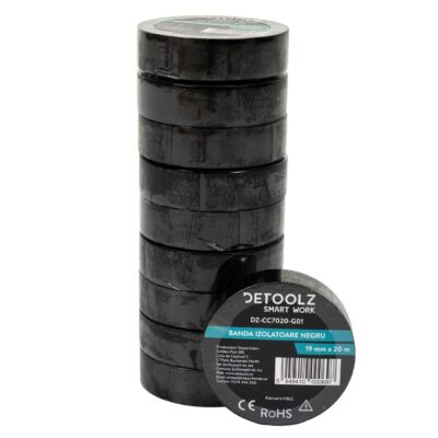 Set 10buc banda izolatoare Detoolz 19mm*20m NEGRU G01
