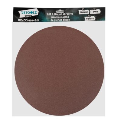 Set 3 disc abraziv Detoolz, diametru 380mm, granulatie P40, cu velcro, pentru masina de slefuit beton